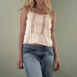 Vintage 70s 80s JC Penney Nylon Lace Peplum Camisole Cream Size 34 Dainty Boho